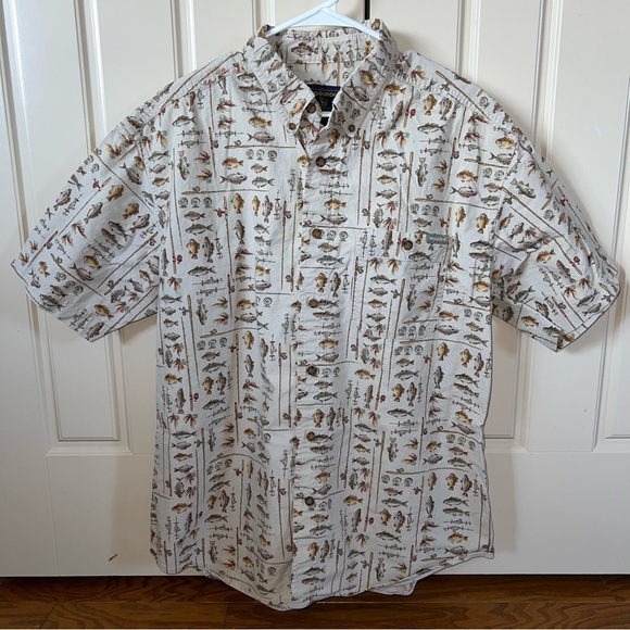 Woolrich Other - Woolrich Vintage Khaki Freshwater Fish Button Front Short Sleeve Shirt Size XL